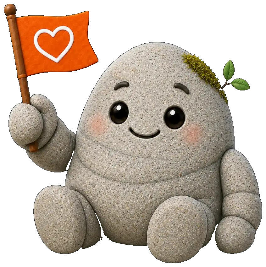 Pebble character holding a life insurance flag